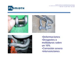 Gestión basada en la Seguridad de las personasa
La calidad del servicio y la protección del medioambiente OHSAS
18001:2007 - ISO 9001: 2008 – 14001:2004
,

•Deformaciones
•Desgastes o
melladuras sobre
un 10%
•Corrosión severa
•intervenciones

 