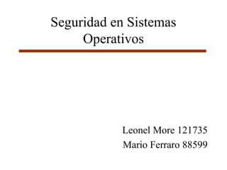 Seguridad en Sistemas
     Operativos




           Leonel More 121735
           Mario Ferraro 88599
 