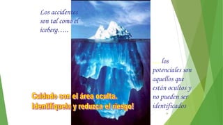24
Los accidentes
son tal como el
iceberg…..
….los
potenciales son
aquellos que
están ocultos y
no pueden ser
identificados
 