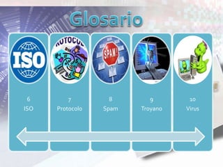 6
ISO
7
Protocolo
8
Spam
9
Troyano
10
Virus
 