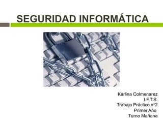 SEGURIDAD INFORMÁTICA
Karlina Colmenarez
I.F.T.S.
Trabajo Práctico n°2
Primer Año
Turno Mañana
 