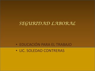 SEGURIDAD LABORAL EDUCACIÓN PARA EL TRABAJO LIC. SOLEDAD CONTRERAS 