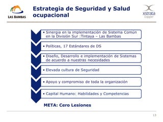 13
Estrategia de Seguridad y Salud
ocupacional
META: Cero Lesiones
 