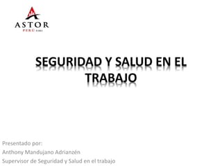 SEGURIDAD Y SALUD EN EL
TRABAJO
Presentado por:
Anthony Mandujano Adrianzén
Supervisor de Seguridad y Salud en el trabajo
 