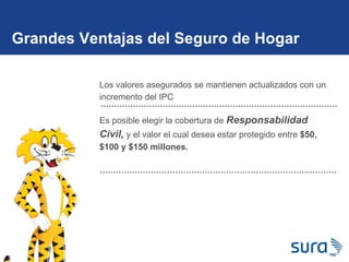 Grandes Ventajas del Seguro de Hogar Los valores asegurados se mantienen actualizados con un incremento del IPC Es posible elegir la cobertura de  Responsabilidad Civil,  y el valor el cual desea estar protegido entre  $50, $100 y $150 millones. 