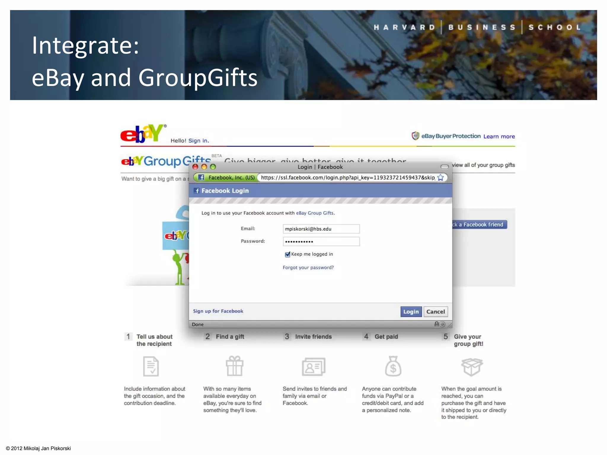 Integrate:
          eBay and GroupGifts




© 2012 Mikolaj Jan Piskorski
 