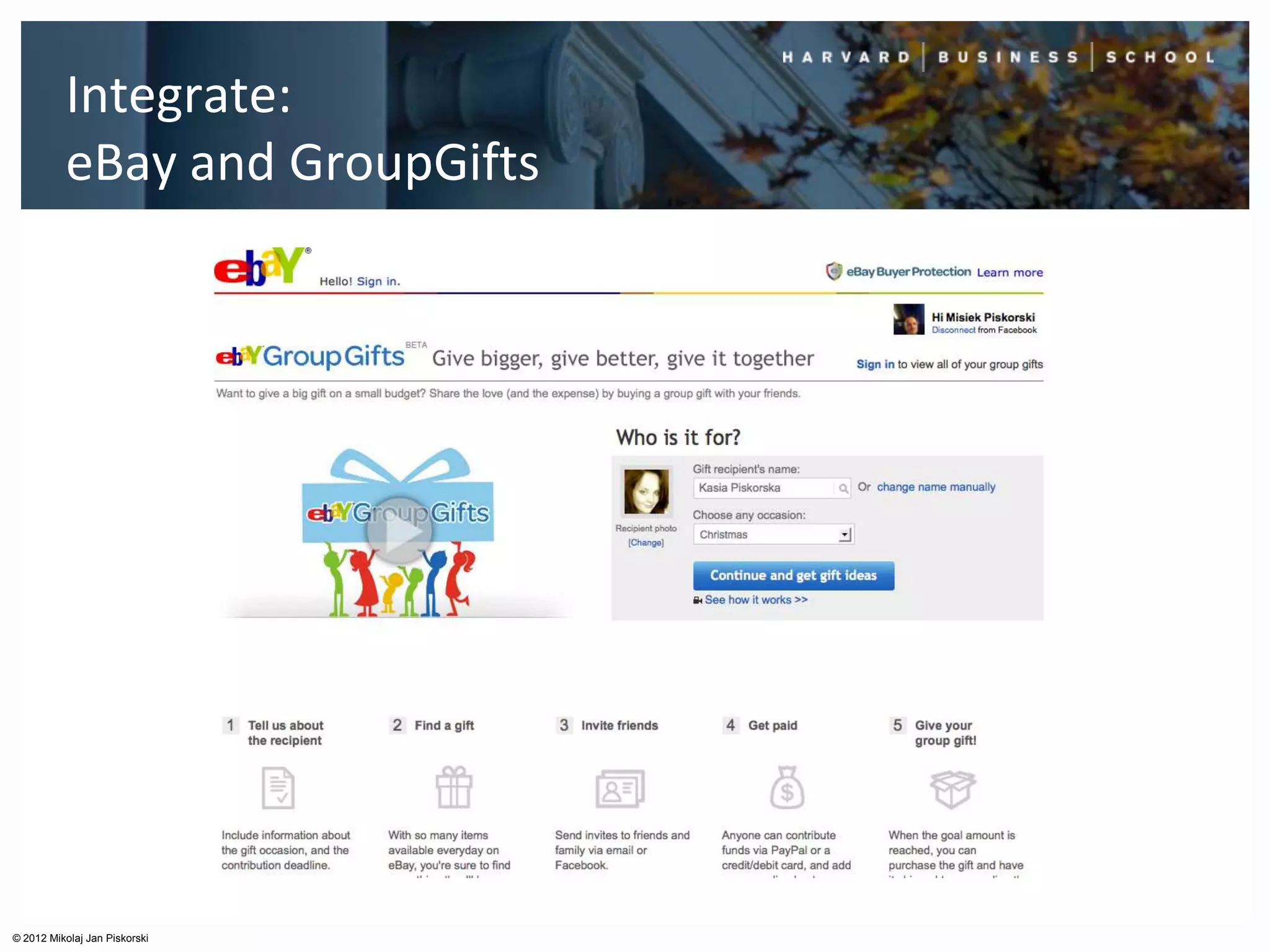 Integrate:
          eBay and GroupGifts




© 2012 Mikolaj Jan Piskorski
 