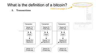 What is the definition of a bitcoin?
Find it on page 2
 