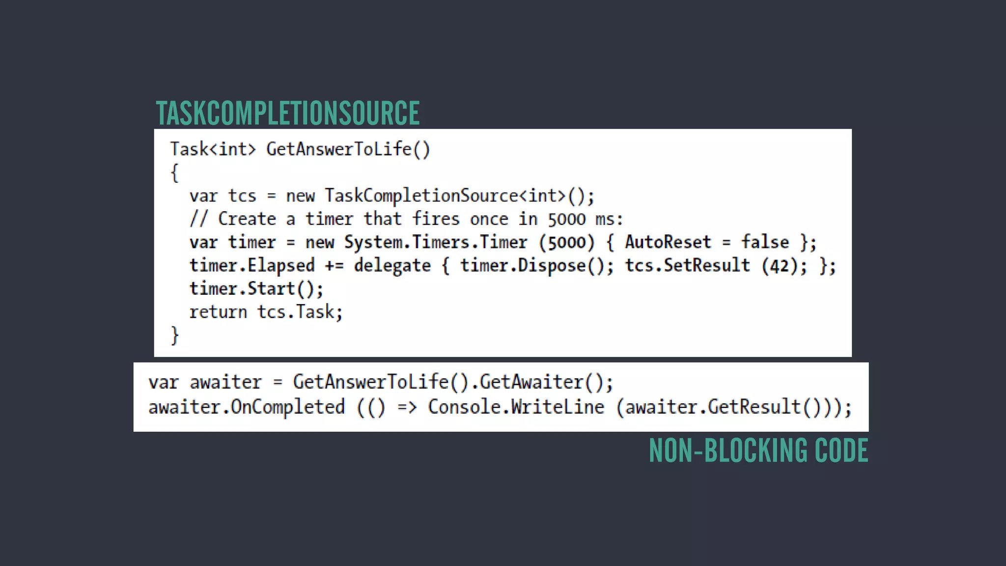 TASKCOMPLETIONSOURCE
NON-BLOCKING CODE
 