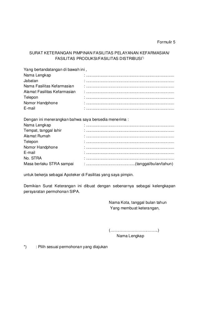 Surat Keterangan Dari Pimpinan Sarana Pelayanan Kesehatan 