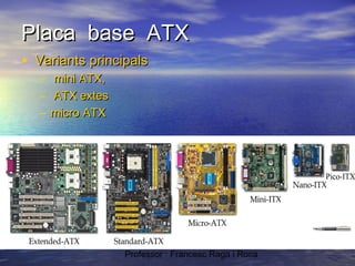 Placa base ATX
• Variants principals
–
–
–

mini ATX,
ATX extes
micro ATX

Professor : Francesc Raga i Roca

 