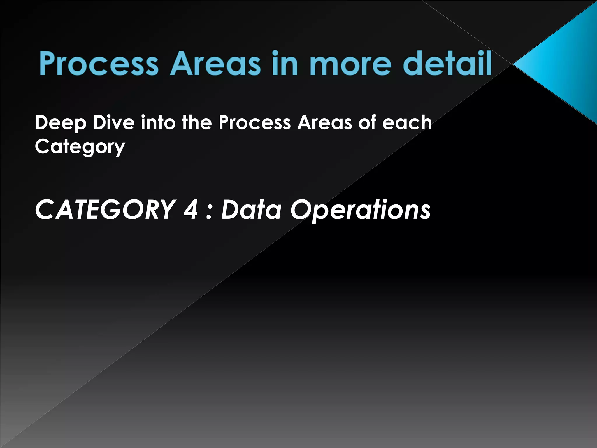 Deep Dive into the Process Areas of each
Category
CATEGORY 4 : Data Operations
 
