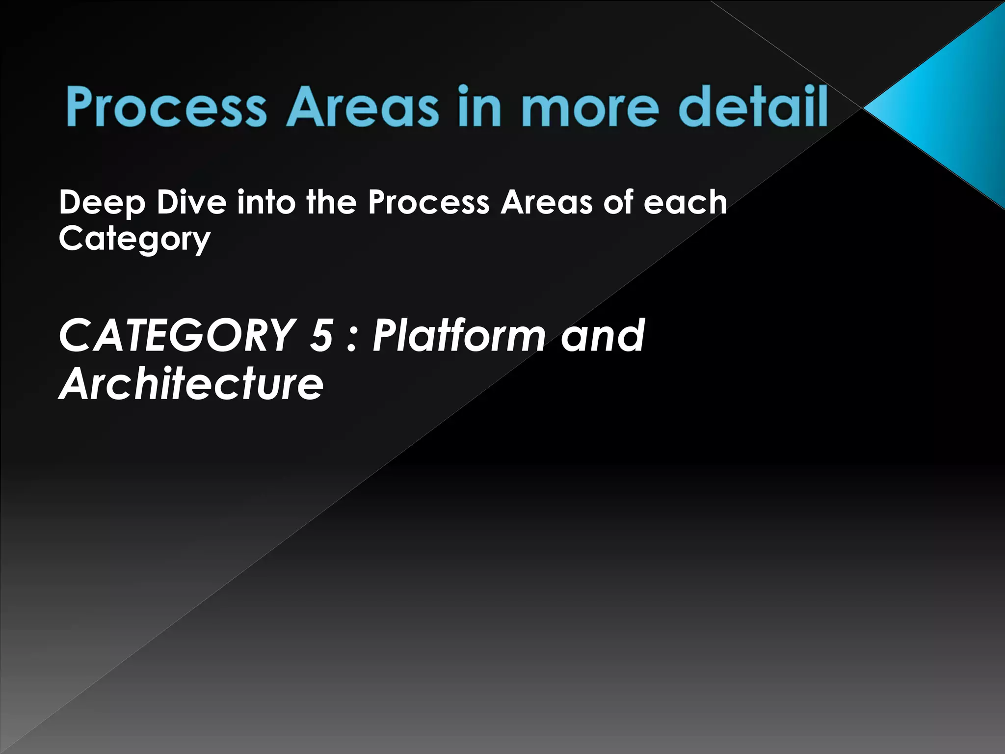 Deep Dive into the Process Areas of each
Category
CATEGORY 5 : Platform and
Architecture
 