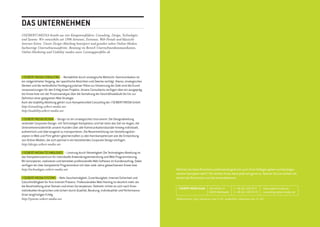 dAs unternehmen
//sEibErt/mEdiA besteht aus vier kompetenzfeldern: Consulting, design, technologies
und systems. Wir entwickeln seit 1996 intranets, Extranets, Web-Portale und klassische
internet-seiten. Unsere design-Abteilung konzipiert und gestaltet neben online-medien
hochwertige Unternehmensauftritte. beratung im bereich Unternehmenkommunikation,
online-marketing und Usability runden unser Leistungsportfolio ab.




//SEIBERT/MEDIA/CONSULTING – Rentabilität durch strategische Weitsicht. Kommunikation ist
ein zielgerichteter Vorgang, der spezifische Absichten und Zwecke verfolgt. Klares, strategisches
Denken und die verbindliche Festlegung präziser Pläne zur Umsetzung der Ziele sind die Grund-
voraussetzungen für den Erfolg eines Projekts. Unsere Consultants verfügen über ein ausgepräg-
tes Know-how von der Prozessanalyse über die Gestaltung der Geschäftsabläufe bis hin zur
Definition einer geeigneten Web-Strategie.
Auch die Usability-Abteilung gehört zum Kompetenzfeld Consulting der //SEIBERT/MEDIA GmbH.
http://consulting.seibert-media.net
http://usability.seibert-media.net

//SEIBERT/MEDIA/DESIGN – Design ist ein strategisches Instrument. Die Designabteilung
verbindet Corporate-Design- mit Technologie-Kompetenz und hat stets das Ziel vor Augen, die
Unternehmensidentität unserer Kunden über alle Kommunikationskanäle hinweg individuell,
authentisch und überzeugend zu transportieren. Die Neuentwicklung von Gestaltungskon-
zepten in Web und Print gehört gleichermaßen zu den Kernkompetenzen wie die Entwicklung
von Online-Medien, die sich optimal in ein bestehendes Corporate Design einfügen.
http://design.seibert-media.net

//SEIBERT/MEDIA/TECHNOLOGIES – Leistung durch Vielseitigkeit. Die Technologies-Abteilung ist
das Kompetenzzentrum für individuelle Anwendungsentwicklung und Web-Programmierung.
Wir konzipieren, realisieren und betreiben professionelle Web-Software im Kundenauftrag. Dabei
verfügen wir über kompetente Programmierer mit über viele Jahre gewachsenem Know-how.
http://technologies.seibert-media.net                                                               Möchten Sie diese Broschüre professionell gedruckt auch Ihren Kollegen geben und benötigen
                                                                                                    weitere Exemplare dafür? Wir senden Ihnen diese jederzeit gerne zu. Nennen Sie uns einfach die
//SEIBERT/MEDIA/SySTEMS – Mehr Geschwindigkeit, Zuverlässigkeit, Internet-Sicherheit und            Anzahl der Broschüren und die Versandadresse.
Zukunftsfähigkeit für Ihre Internet-Präsenz. Professionelles Web-Hosting ist deutlich mehr als
die Bereitstellung einer Domain und eines Serverplatzes. Vielmehr richtet es sich nach Ihren
                                                                                                     //seibert/mediA gmbh       Söhnleinstr. 8       T. +49-611-20570-0       www.seibert-media.net
individuellen Ansprüchen und sichert durch Qualität, Beratung, Individualität und Performance                                   65201 Wiesbaden      F. +49-611-20570-70      consulting.seibert-media.net
Ihren langfristigen Erfolg.
http://systems.seibert-media.net                                                                    bildnachweis: jala / photocase.com (s. 8), madochab / photocase.com (s. 18)




                                                                                                                                                                    AUFgAbEn-mAnAgEmEnt mit jirA 20 / 21
 