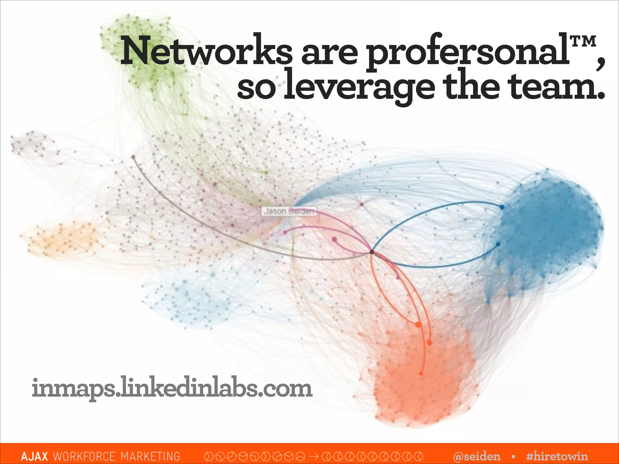 Networks are profersonal™, 
so leverage the team.

inmaps.linkedinlabs.com
@seiden • #hiretowin

 