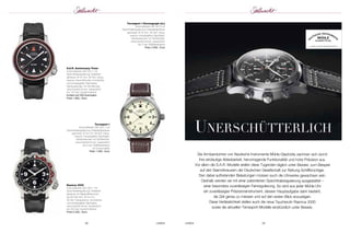 unerSchütterlich 
Die Armbanduhren von Nautische Instrumente Mühle-Glashütte zeichnen sich durch 
ihre eindeutige Ablesbarkeit, hervorragende Funktionalität und hohe Präzision aus. 
Vor allem die S.A.R.-Modelle stellen diese Tugenden täglich unter Beweis: zum Beispiel 
auf den Seenotkreuzern der Deutschen Gesellschaft zur Rettung Schiffbrüchiger. 
Den dabei auftretenden Belastungen müssen auch die Uhrwerke gewachsen sein. 
Deshalb werden sie mit einer patentierten Spechthalsregulierung ausgestattet – 
einer besonders zuverlässigen Feinregulierung. So wird aus jeder Mühle-Uhr 
ein zuverlässiges Präzisionsinstrument, dessen Hauptaufgabe darin besteht, 
die Zeit genau zu messen und auf den ersten Blick anzuzeigen. 
Diese Verlässlichkeit stellen auch die neue Taucheruhr Rasmus 2000 
sowie die aktuellen Terrasport-Modelle eindrücklich unter Beweis. 
UHREN 29 
www.muehle-glashuette.de 
S.A.R. Anniversary-Timer 
Automatikwerk SW 200-1 mit 
Spechthalsregulierung; Edelstahl - 
gehäuse, Ø 44 mm; 38 Std. Gang - 
reserve; Keramiklünette; bombiertes 
und entspiegeltes Saphirglas; 
Gehäuse boden mit Sichtfenster; 
verschraubte Krone; wasserdicht 
bis 100 bar; Kautschukband 
limitiert auf 250 Exemplare 
Preis 1.850,- Euro 
Terrasport I 
Automatikwerk SW 200-1 mit 
Spechthalsregulierung; Edelstahlgehäuse 
gebürstet, Ø 44 mm; 38 Std. Gang - 
reserve; entspiegeltes Saphirglas; 
Gehäuseboden mit Sichtfenster; 
verschraubte Krone; wasserdicht 
bis 5 bar; Büffellederband 
mit Dornschließe 
Preis 1.200,- Euro 
Rasmus 2000 
Automatikwerk SW 200-1 mit 
Spechthalsregulierung; Edelstahl - 
gehäuse mit Magnetfeldschutz 
bis 80.000 A/m, Ø 44 mm; 
38 Std. Gangreserve; bombiertes 
und entspiegeltes Saphirglas; 
verschraubte Krone; wasserdicht 
bis 200 bar; Kautschukband 
Preis 2.450,- Euro. 
Terrasport I Chronograph (re.) 
Automatikwerk MU 9413 mit 
Spechthalsregulierung; Edelstahl gehäuse 
gebürstet, Ø 44 mm; 48 Std. Gang - 
reserve; entspiegeltes Saphirglas; 
Gehäuse boden mit Sichtfenster; 
verschraubte Krone; wasserdicht 
bis 5 bar; Büffellederband 
Preis 2.500,- Euro 
28 UHREN 
 