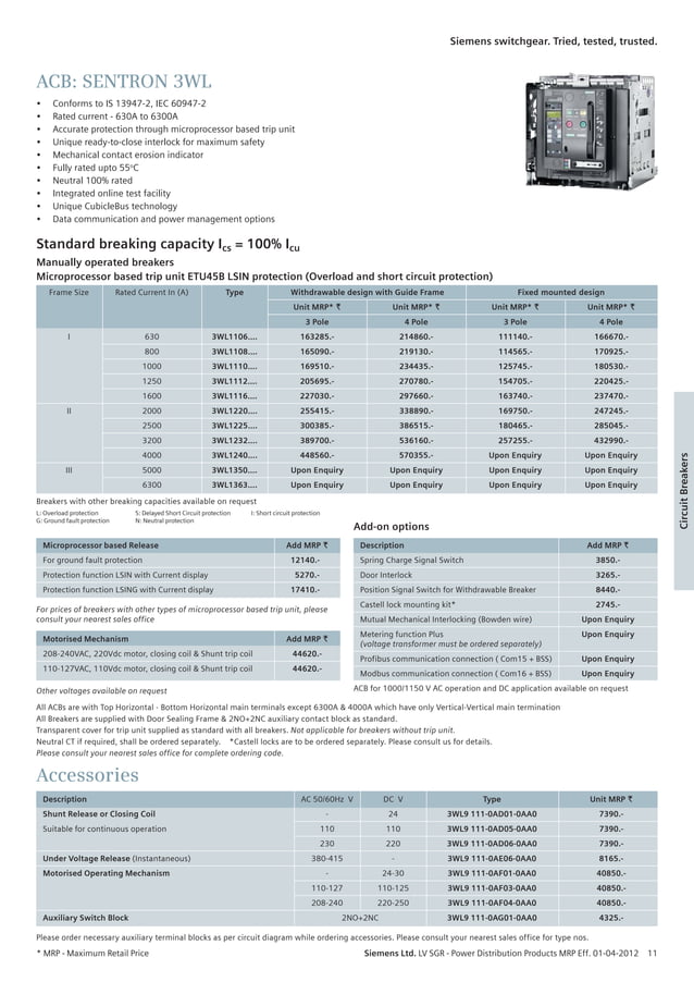 Seimens list price april 2012