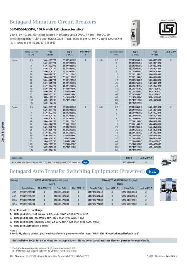 Seimens list price april 2012