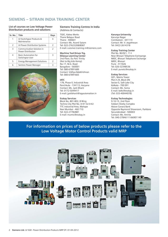 Seimens list price april 2012