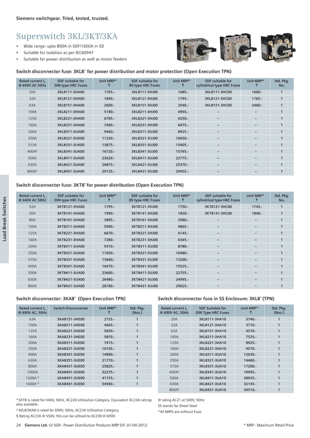 Seimens list price april 2012