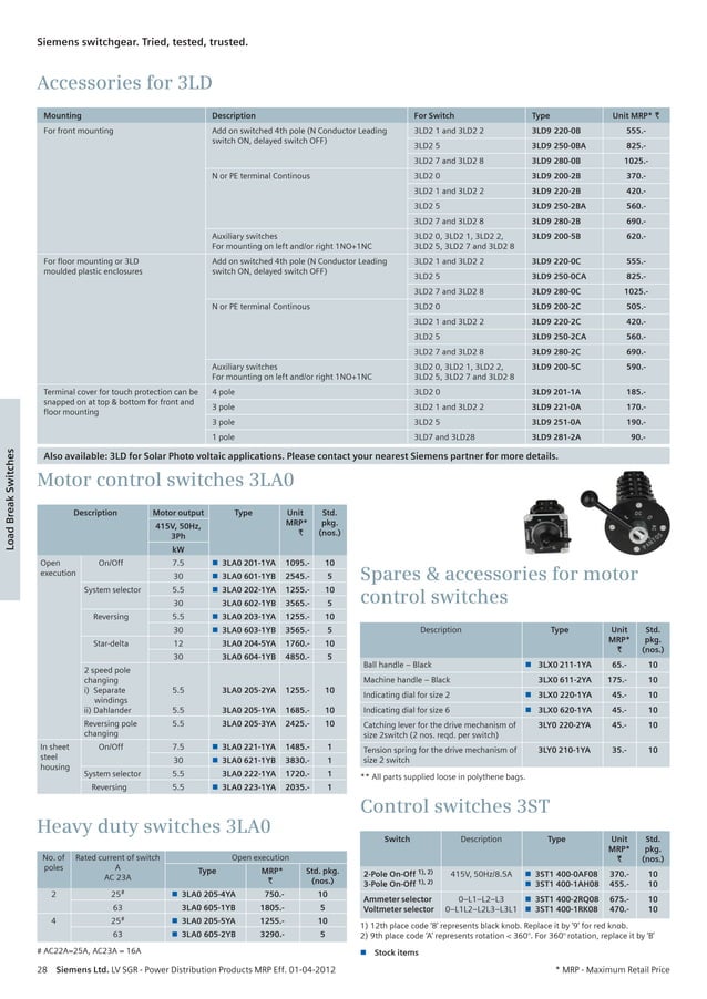 Seimens list price april 2012