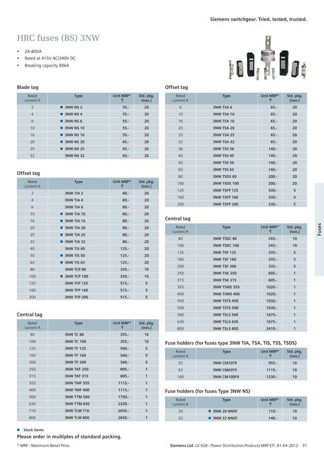 Seimens list price april 2012