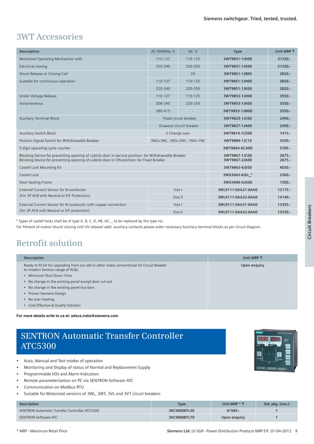 Seimens list price april 2012