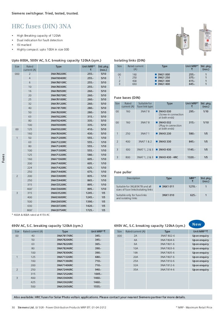 Seimens list price april 2012