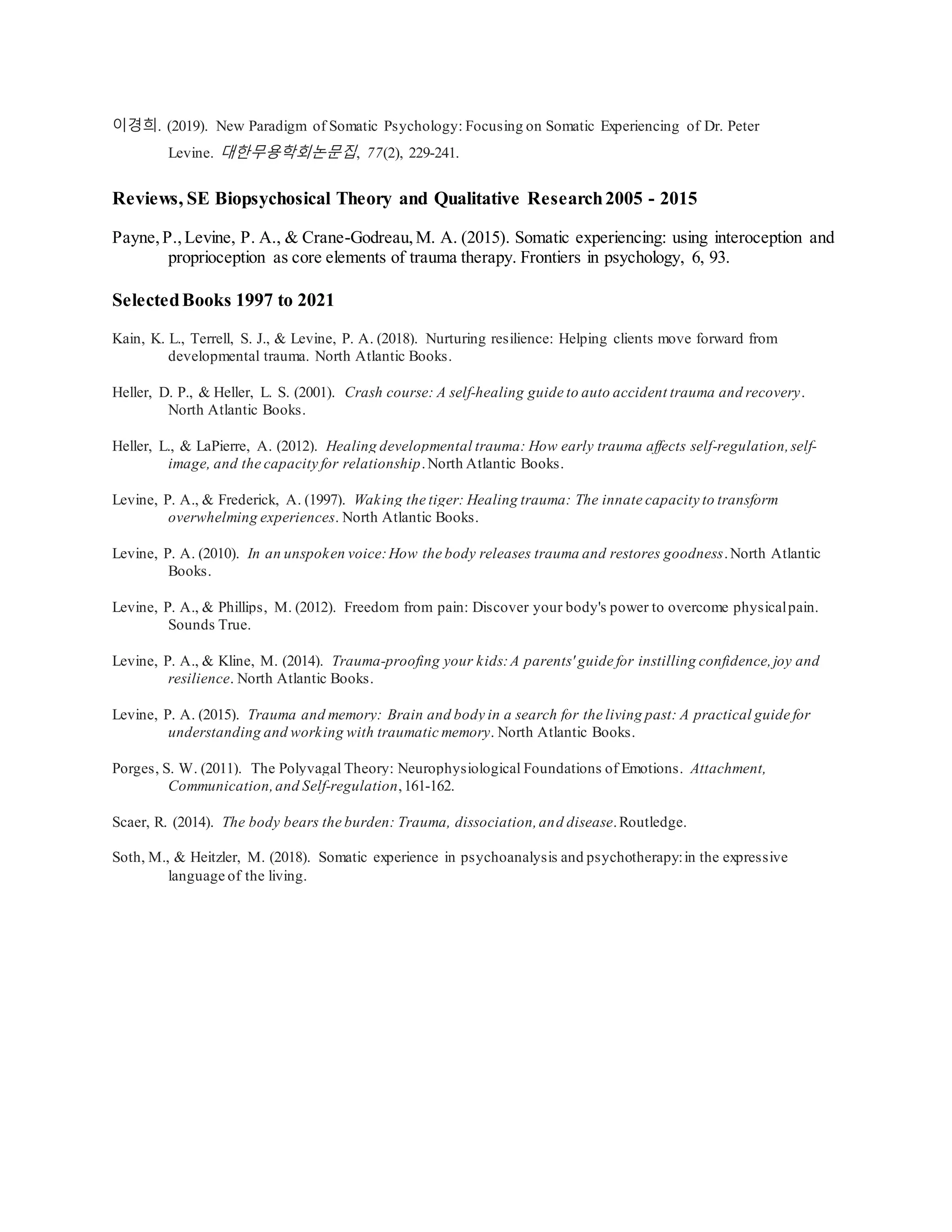 Somatic Experiencing - Academic and Research References | DOCX