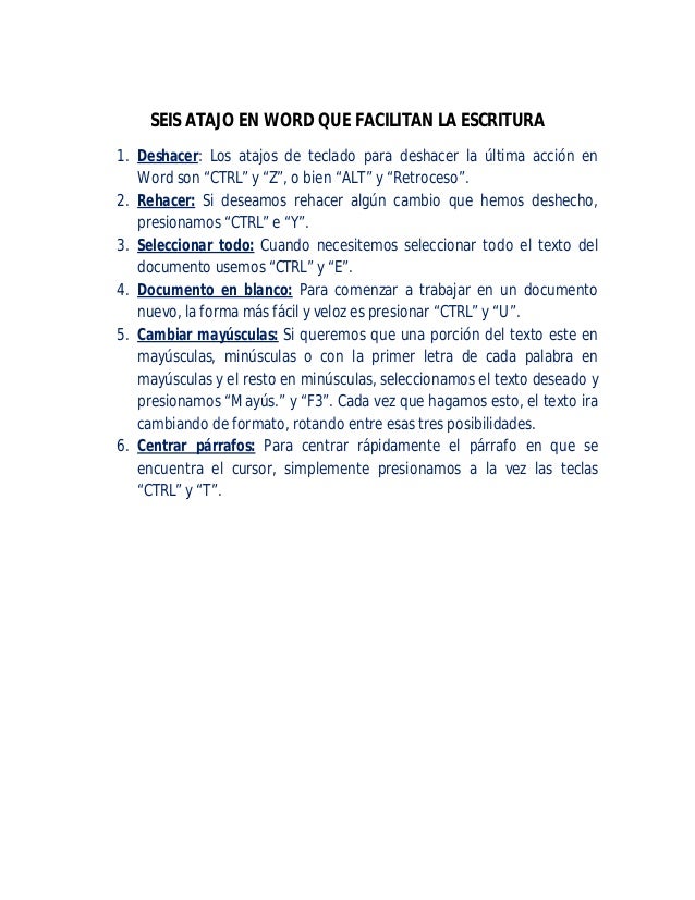 Seis atajos claves en microsoft word