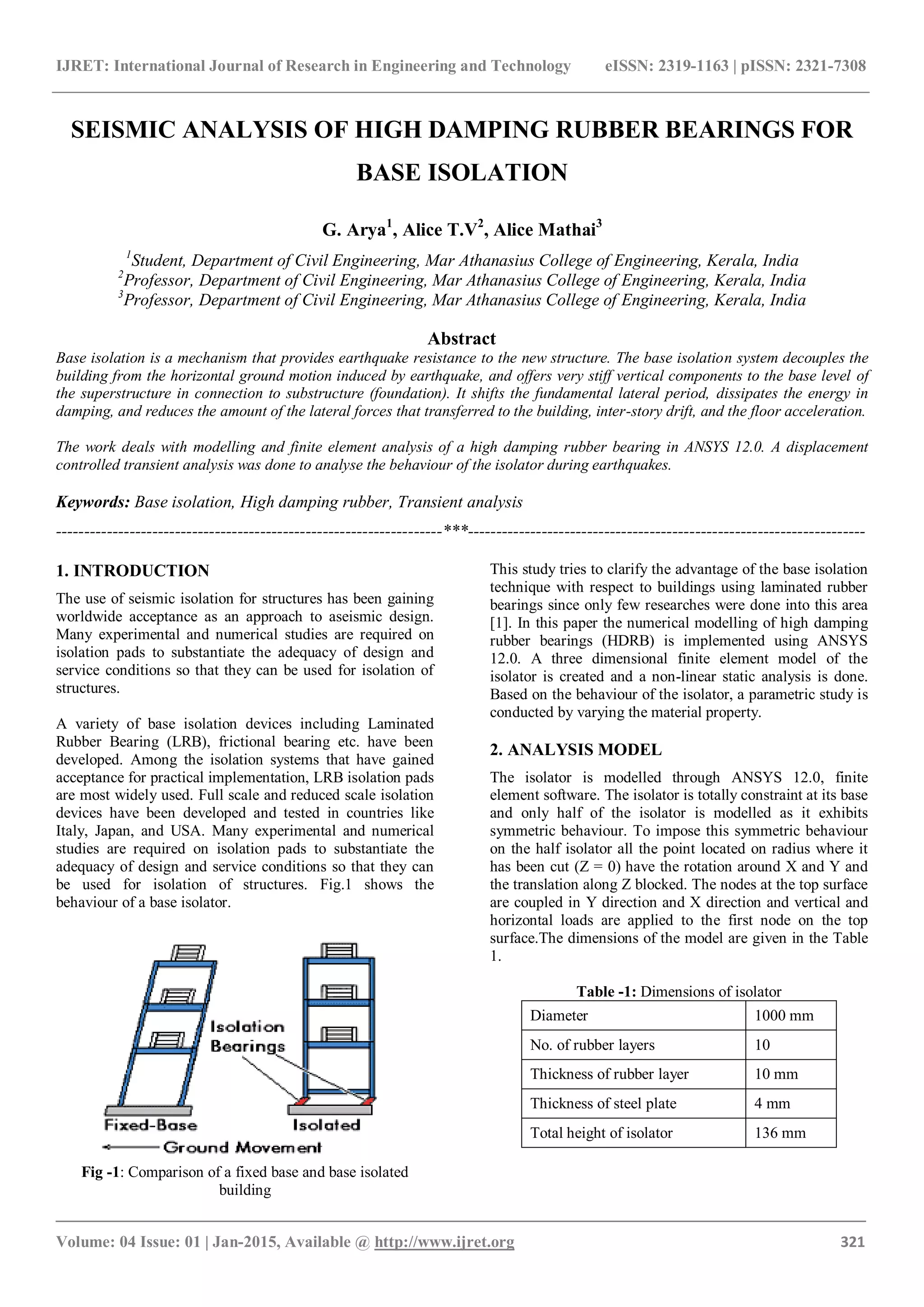 Seismic analysis of high damping rubber bearings for base isolation ...