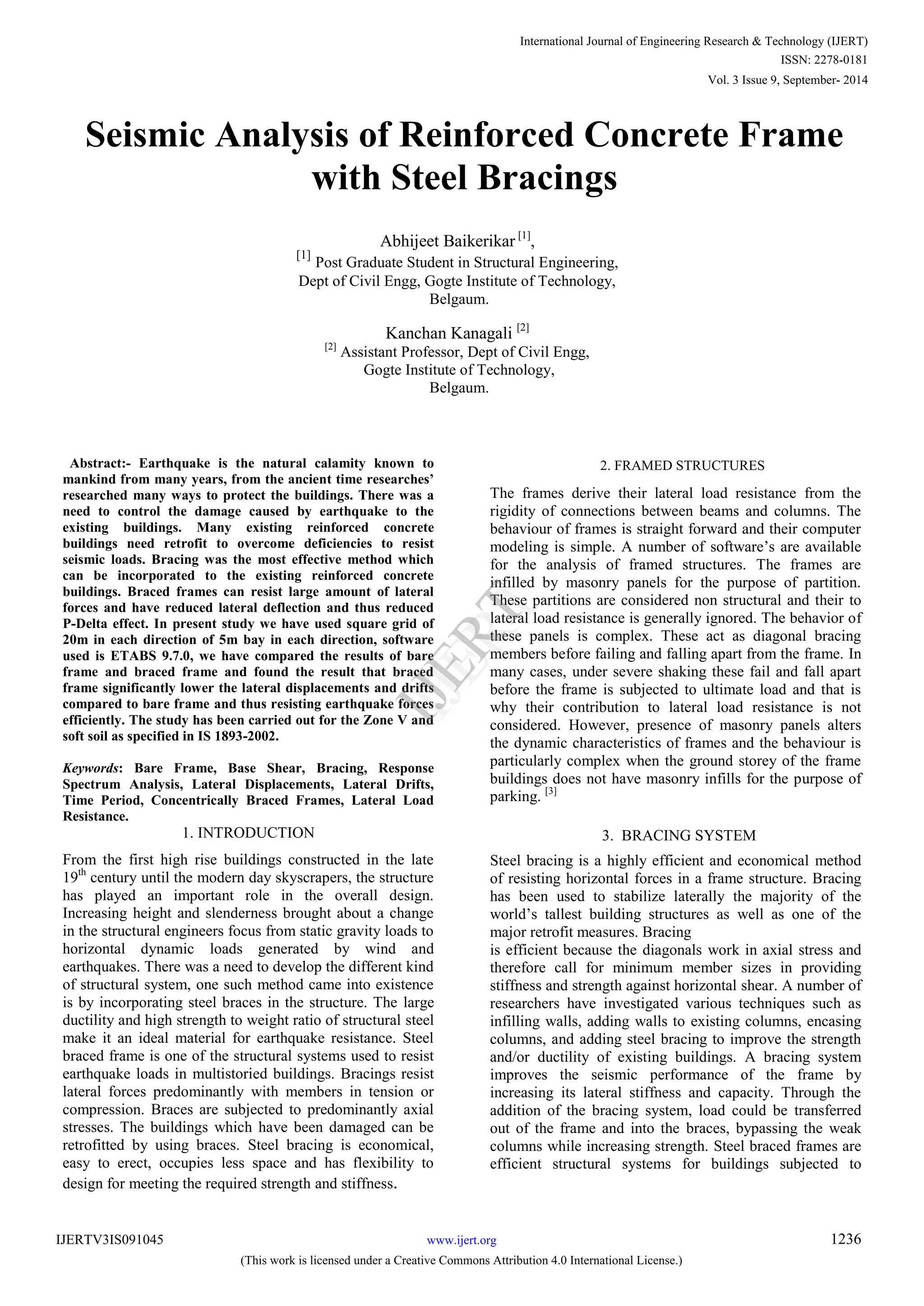 Seismic analysis of reinforced concrete frame with steel bracings | PDF ...
