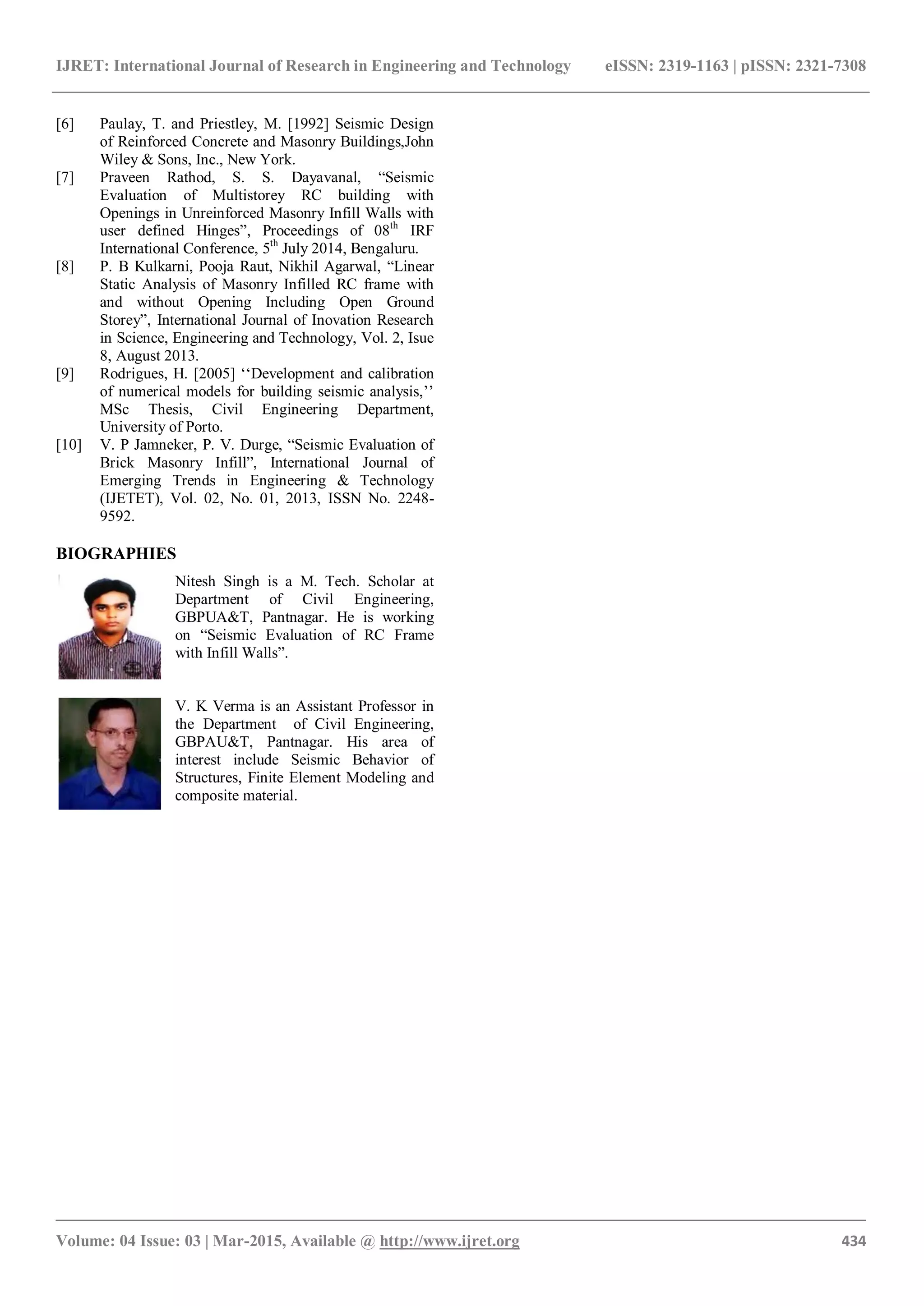 Seismic evaluation of rc frame with brick masonry infill walls | PDF