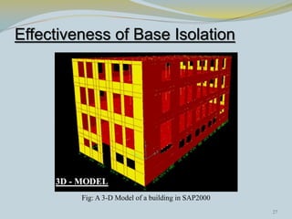 Effectiveness of Base Isolation




         Fig: A 3-D Model of a building in SAP2000
                                                     27
 