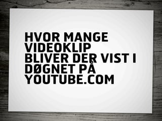 HVOR MANGE
VIDEOKLIP
BLIVER DER VIST I
DØGNET PÅ
YOUTUBE.COM
 