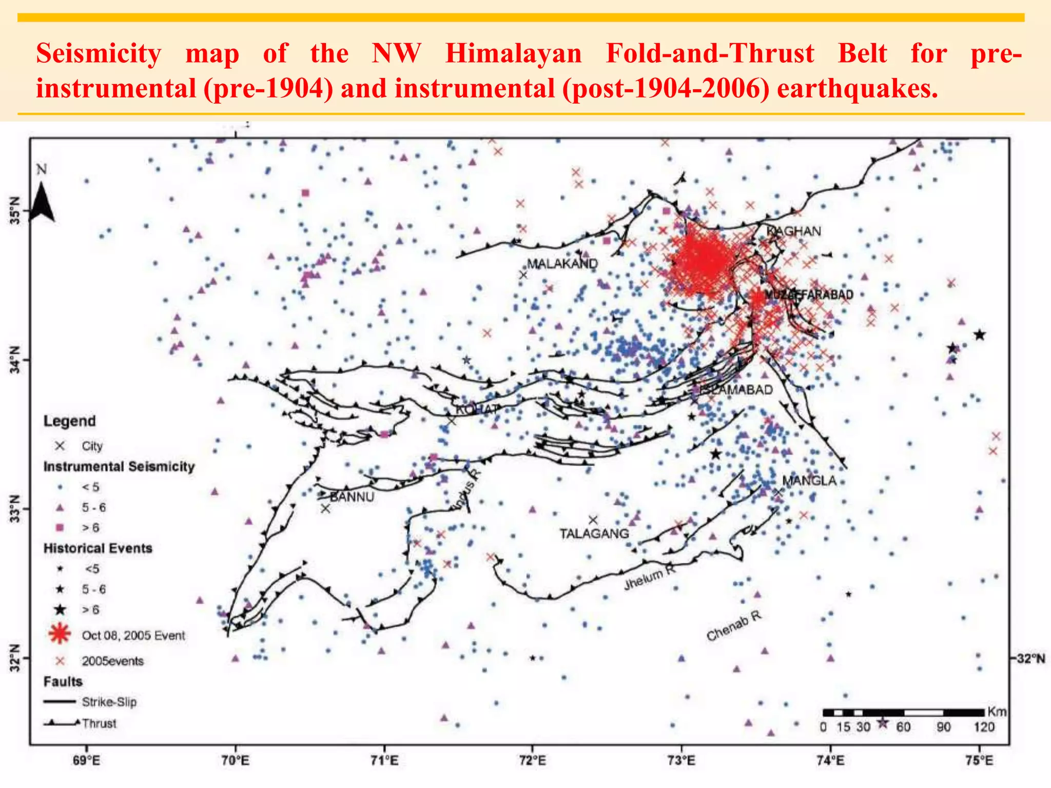 25
Seismicity map of the NW Himalayan Fold-and-Thrust Belt for pre-
instrumental (pre-1904) and instrumental (post-1904-2006) earthquakes.
GEOL 541 Dr. Perveiz Khalid
Plates
A. Pacific
B. North
America
C. Cocos
D. Nazca
E. South
America
F. Caribbean
G. Antarctic
H. Indian
I. Philippine
J. African
K. Eurasian
L. Arabian
Boundaries
1. Aleutian SZ
2. San Andreas Fault
3. Central American
SZ
4. Antilles Sz
5. South American SZ
6. Scotia SZ
7. East Pacific Rise
8. Tonga-Kermadec
SZ
9. New Hebrides SZ
10. Mariana SZ
11. Japan SZ
12. Indonesian SZ
13. Hindu Kush
14. Mid Atlantic Rise
 