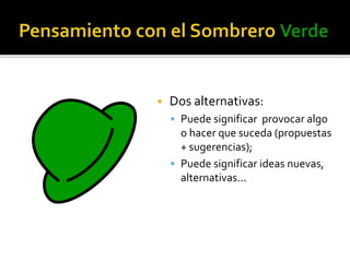  Dos alternativas: 
 Puede significar provocar algo 
o hacer que suceda (propuestas 
+ sugerencias); 
 Puede significar ideas nuevas, 
alternativas... 
 