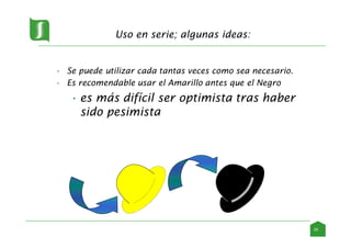Uso en serie; algunas ideas:
• Se puede utilizar cada tantas veces como sea necesario.
• Es recomendable usar el Amarillo antes que el Negro
• es más difícil ser optimista tras haber
sido pesimista
25
 