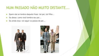 NUM PASSADO NÃO MUITO DISTANTE...


Quem não se lembra daquela frase: tal pai, tal filho...



Ou dessa: como você lembra seu pai...



Ou ainda essa: vai seguir os passos do pai...

 