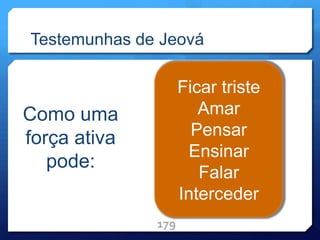 Testemunhas de Jeová
179
Ficar triste
Amar
Pensar
Ensinar
Falar
Interceder
Como uma
força ativa
pode:
 