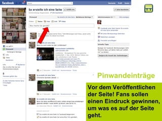 Pinwandeinträge Vor dem Veröffentlichen der Seite! Fans sollen einen Eindruck gewinnen, um was es auf der Seite geht. 