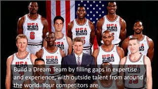Build a Dream Team by filling gaps in expertise
and experience, with outside talent from around
the world. Your competitors are.

 