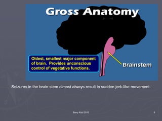 Barry Kidd 2010 8
Seizures in the brain stem almost always result in sudden jerk-like movement.
 