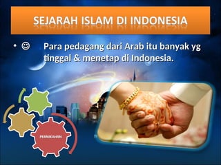 • 
 Para pedagang dari Arab itu banyak yg
Para pedagang dari Arab itu banyak yg
tinggal & menetap di Indonesia.
tinggal & menetap di Indonesia.
 