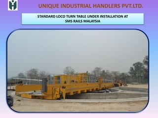STANDARD LOCO TURN TABLE UNDER INSTALLATION AT
SMS RAILS MALAYSIA
UNIQUE INDUSTRIAL HANDLERS PVT.LTD.
 