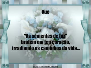 Que



      "As sementes de luz"
     brotem em teu coração,
irradiando os caminhos da vida...
 