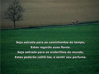 Seja estrada para os caminhantes do tempo,
          Estes regarão suas flores.
 Seja estrada para os andarilhos do mundo,
Estes poderão colhê-las, e sentir seu perfume.
 