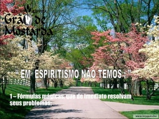 1 – Fórmulas mágicas, que de imediato resolvam seus problemas; “ EM  ESPIRITISMO NÃO TEMOS : ” 