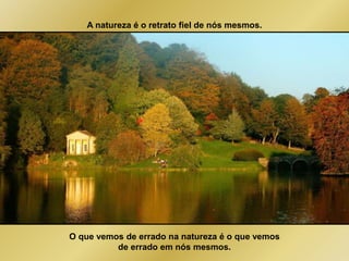A natureza é o retrato fiel de nós mesmos. 
O que vemos de errado na natureza é o que vemos 
de errado em nós mesmos. 
 