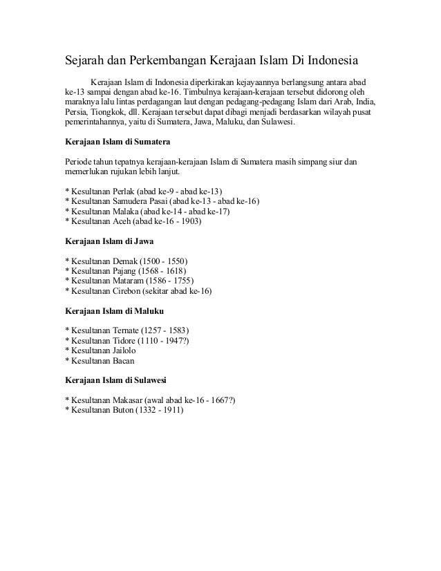 Sejarah Dan An Kerajaan Islam Di Indonesia